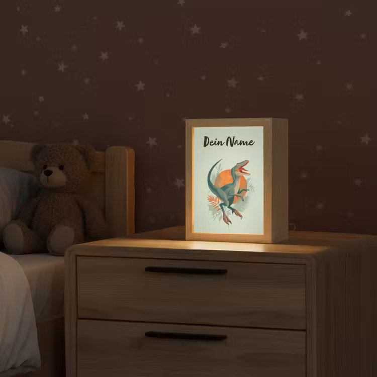 Dino - Bladeren - Grafisch - Groen Light Box met kabel (Kinderlampje) klein -sfeer1_kind