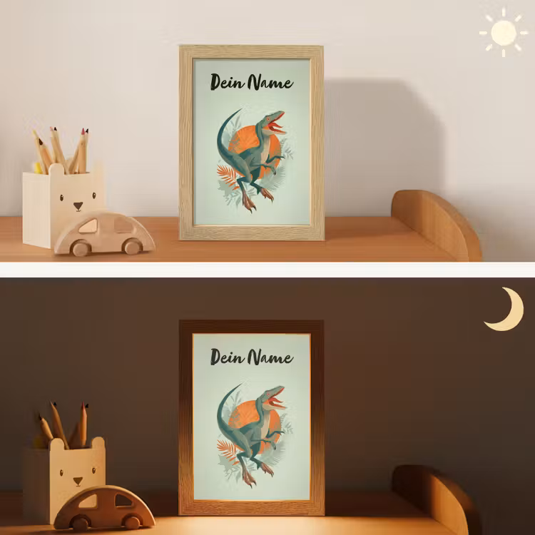 Dino - Bladeren - Grafisch - Groen Light Box met kabel (Kinderlampje) klein -sfeer3_kind