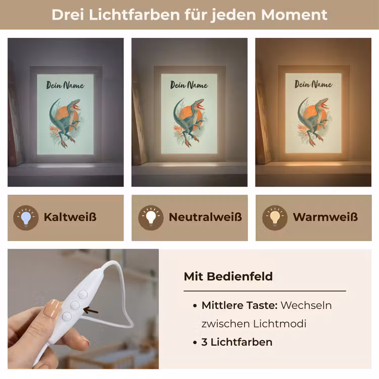 Dino - Bladeren - Grafisch - Groen Light Box met kabel (Kinderlampje) klein -USP_lichtkleurDE