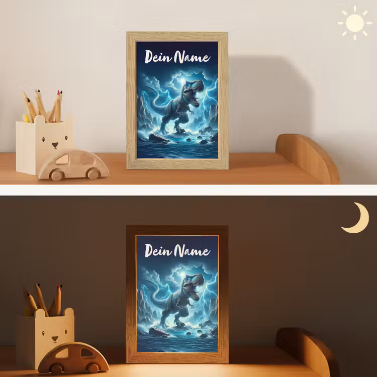 Dino - Blauw - Jongens Light Box met kabel (Kinderlampje) klein -sfeer3_kind