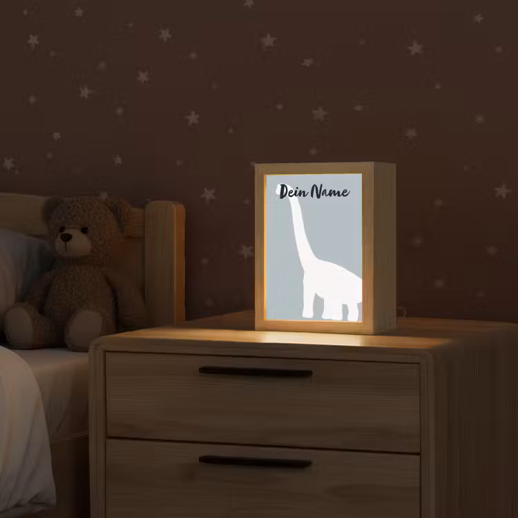 Dino - Brachiosaurus - Dinosaurus - Blauw Light Box met kabel (Kinderlampje) klein -sfeer1_kind