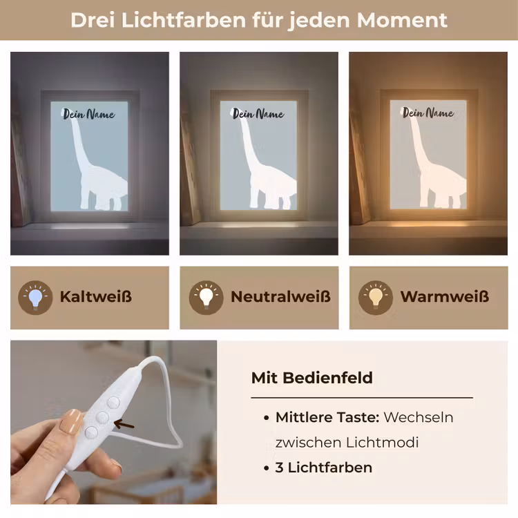 Dino - Brachiosaurus - Dinosaurus - Blauw Light Box met kabel (Kinderlampje) klein -USP_lichtkleurDE