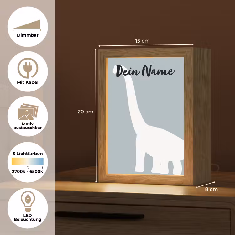 Dino - Brachiosaurus - Dinosaurus - Blauw Light Box met kabel (Kinderlampje) klein -USP_websiteoverzichtDE