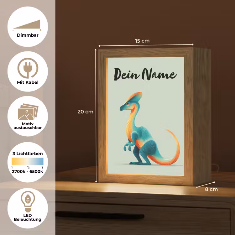 Dino - Cartoon - Oranje - Poten Light Box met kabel (Kinderlampje) klein -USP_websiteoverzichtDE