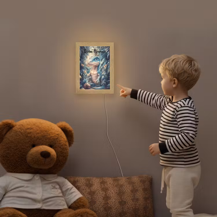 Dino - Jungle - Blauw Light Box met kabel (Kinderlampje) klein -sfeer4a_kind