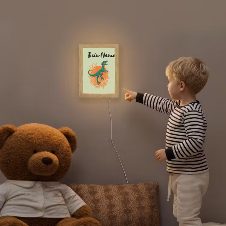 Dino - Groen - Bladeren - Cirkel Light Box met kabel (Kinderlampje) klein -sfeer4a_kind