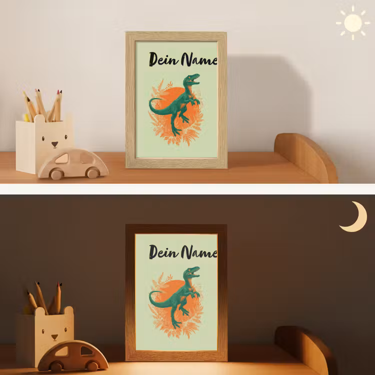 Dino - Groen - Bladeren - Cirkel Light Box met kabel (Kinderlampje) klein -sfeer3_kind