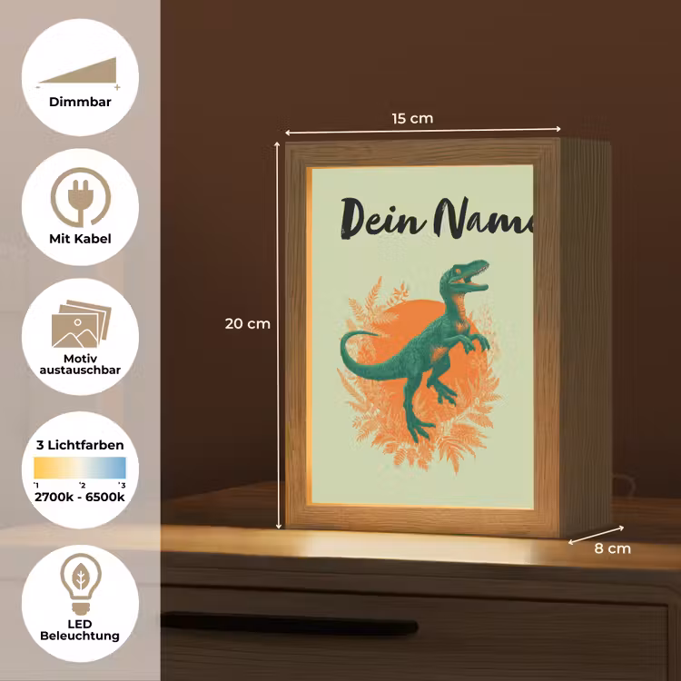 Dino - Groen - Bladeren - Cirkel Light Box met kabel (Kinderlampje) klein -USP_websiteoverzichtDE