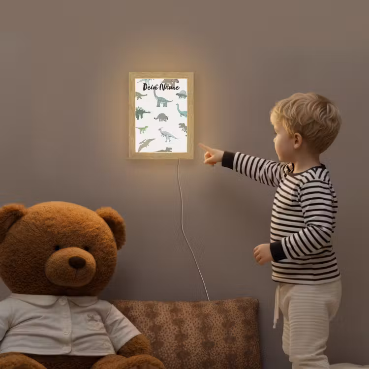 Dino - Groen - Jongens - Dinosaurus - Blauw Light Box met kabel (Kinderlampje) klein -sfeer4a_kind