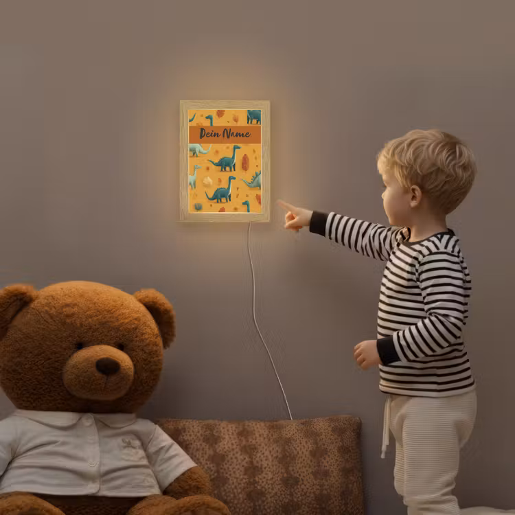 Dino - Herfstbladeren - Oranje - Patroon Light Box met kabel (Kinderlampje) klein -sfeer4a_kind