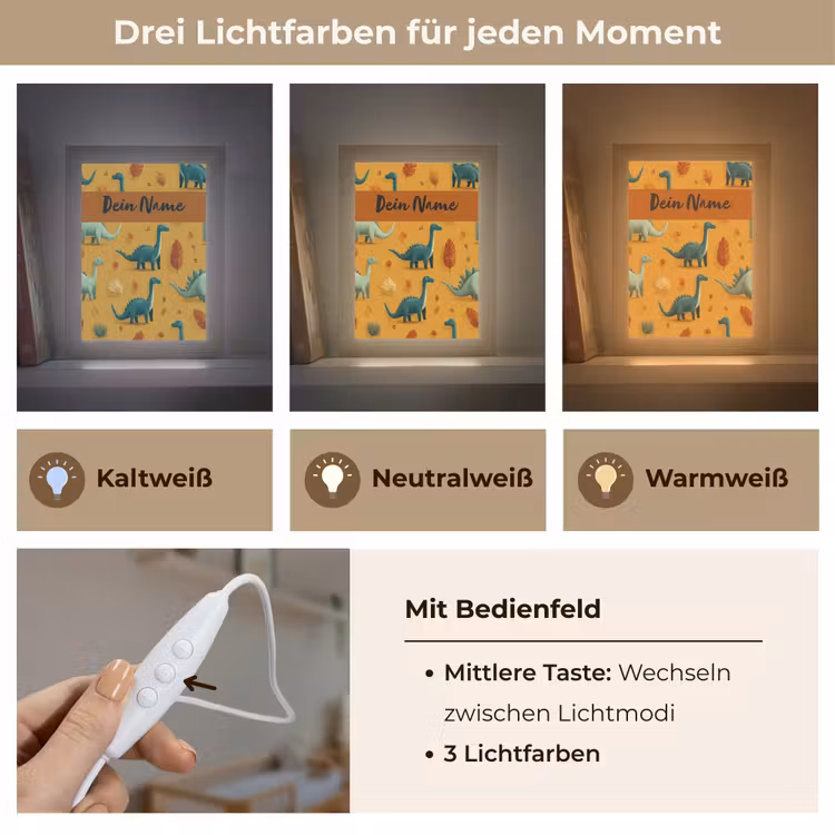 Dino - Herfstbladeren - Oranje - Patroon Light Box met kabel (Kinderlampje) klein -USP_lichtkleurDE