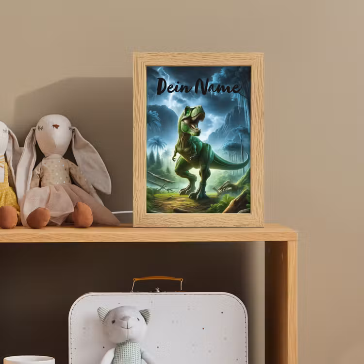 Dino - Jongens - Groen - Blauw - T-Rex Light Box met kabel (Kinderlampje) klein -sfeer2_kind