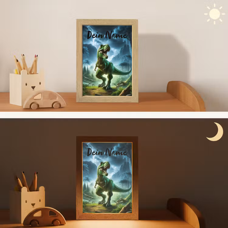 Dino - Jongens - Groen - Blauw - T-Rex Light Box met kabel (Kinderlampje) klein -sfeer3_kind