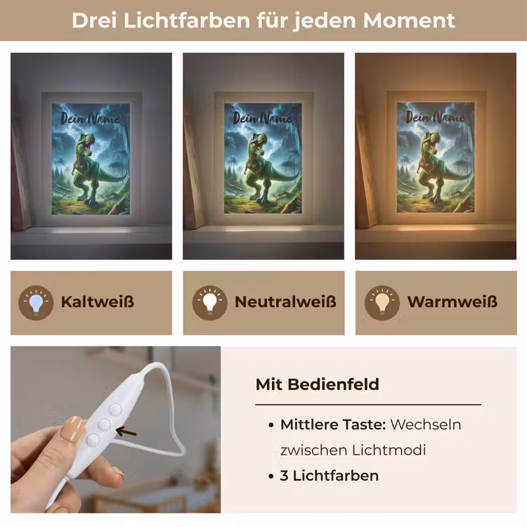 Dino - Jongens - Groen - Blauw - T-Rex Light Box met kabel (Kinderlampje) klein -USP_lichtkleurDE