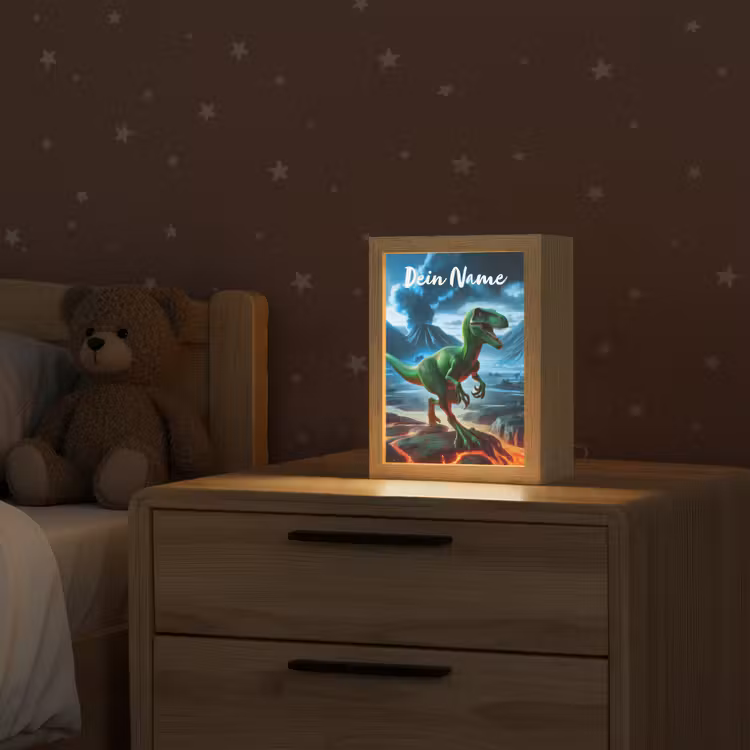 Dino - Lava - Groen - Jongens Light Box met kabel (Kinderlampje) klein -sfeer1_kind