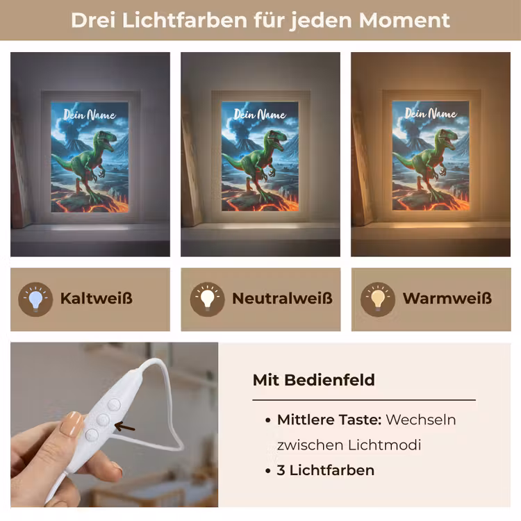 Dino - Lava - Groen - Jongens Light Box met kabel (Kinderlampje) klein -USP_lichtkleurDE