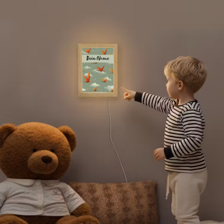Dino - Oranje - Patroon - Wolken Light Box met kabel (Kinderlampje) klein -sfeer4a_kind