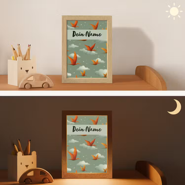 Dino - Oranje - Patroon - Wolken Light Box met kabel (Kinderlampje) klein -sfeer3_kind