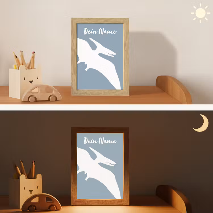 Dino - Pteranodon - Dinosaurus - Blauw Light Box met kabel (Kinderlampje) klein -sfeer3_kind