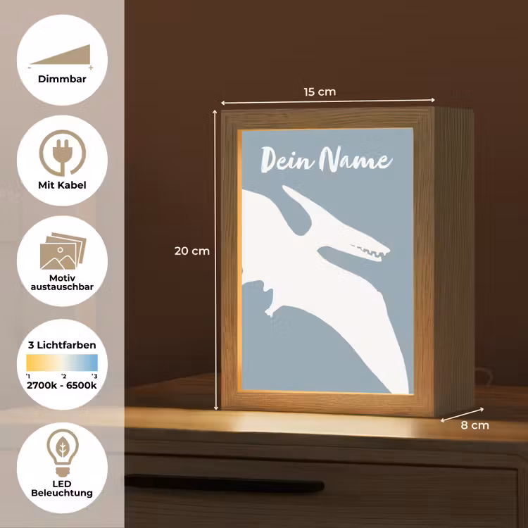Dino - Pteranodon - Dinosaurus - Blauw Light Box met kabel (Kinderlampje) klein -USP_websiteoverzichtDE