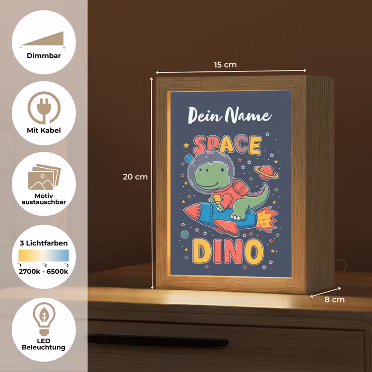 Dino - Raket - Kleurrijk Light Box met kabel (Kinderlampje) klein -USP_websiteoverzichtDE