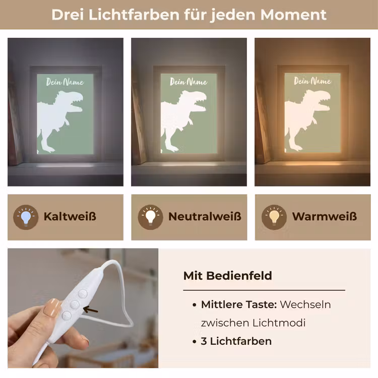 Dino - T-rex - Dinosaurus - Groen - Tyrannosaurus rex Light Box met kabel (Kinderlampje) klein -USP_lichtkleurDE