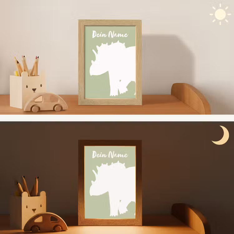 Dino - Triceratops - Dinosaurus - Groen Light Box met kabel (Kinderlampje) klein -sfeer3_kind