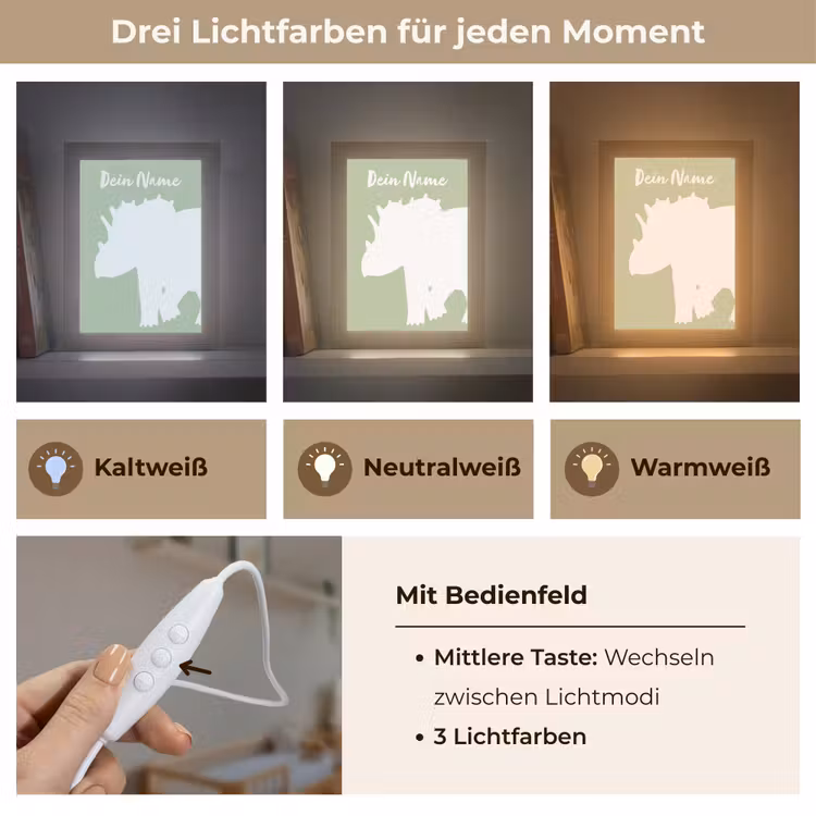 Dino - Triceratops - Dinosaurus - Groen Light Box met kabel (Kinderlampje) klein -USP_lichtkleurDE