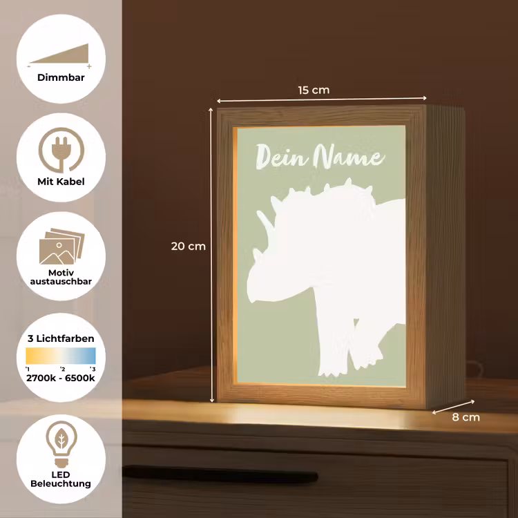 Dino - Triceratops - Dinosaurus - Groen Light Box met kabel (Kinderlampje) klein -USP_websiteoverzichtDE