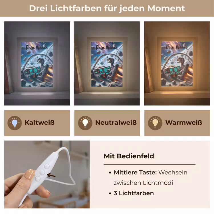 Dino - Ruimte - Jongens Light Box met kabel (Kinderlampje) klein -USP_lichtkleurDE