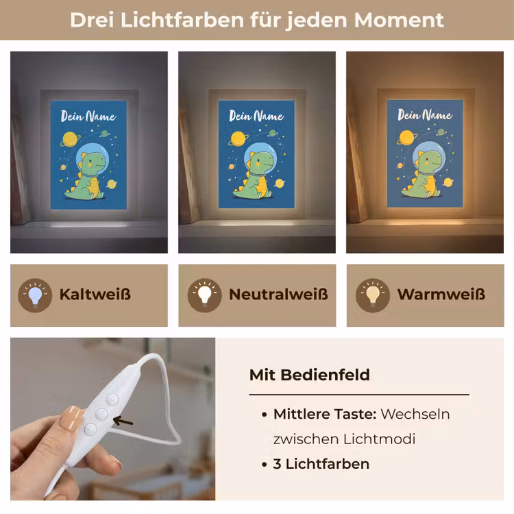 Dino - Ruimte - Planeten Light Box met kabel (Kinderlampje) klein -USP_lichtkleurDE