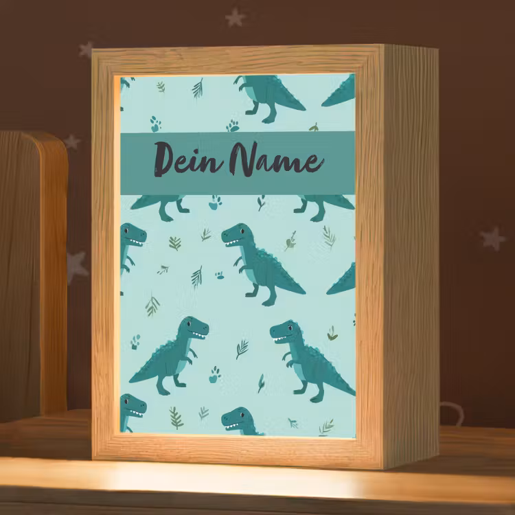 Dinosaurus - Blauw - Bladeren - Voetafdrukken Light Box met kabel (Kinderlampje) klein -zzz_3d_website