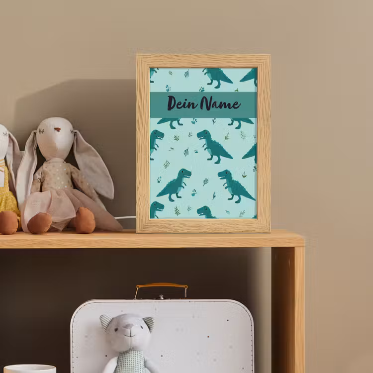 Dinosaurus - Blauw - Bladeren - Voetafdrukken Light Box met kabel (Kinderlampje) klein -sfeer2_kind