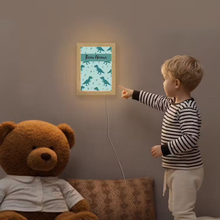 Dinosaurus - Blauw - Bladeren - Voetafdrukken Light Box met kabel (Kinderlampje) klein -sfeer4a_kind