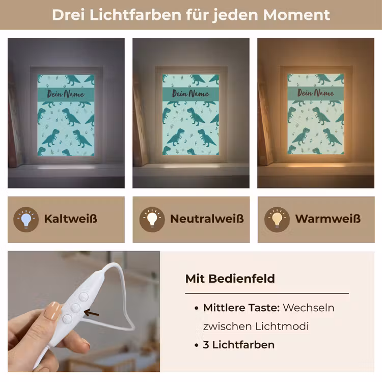 Dinosaurus - Blauw - Bladeren - Voetafdrukken Light Box met kabel (Kinderlampje) klein -USP_lichtkleurDE