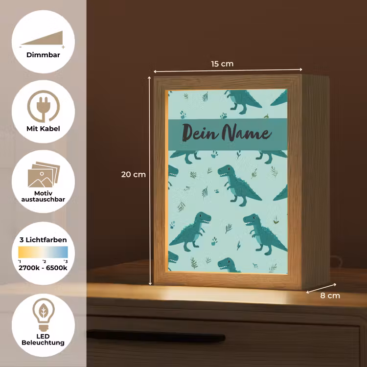 Dinosaurus - Blauw - Bladeren - Voetafdrukken Light Box met kabel (Kinderlampje) klein -USP_websiteoverzichtDE
