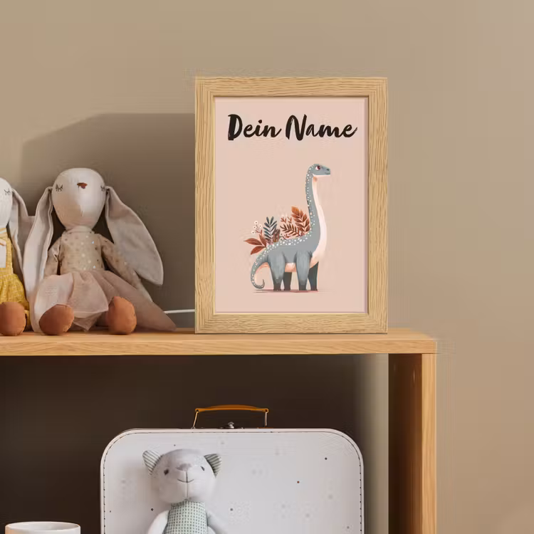 Dinosaurus - Planten - Beige - Minimalistisch Light Box met kabel (Kinderlampje) klein -sfeer2_kind