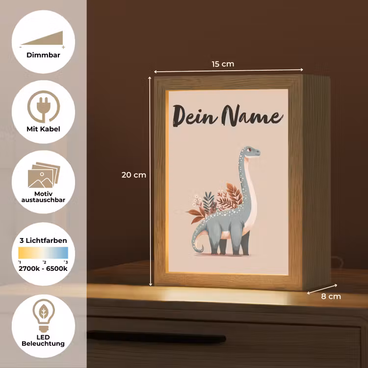Dinosaurus - Planten - Beige - Minimalistisch Light Box met kabel (Kinderlampje) klein -USP_websiteoverzichtDE