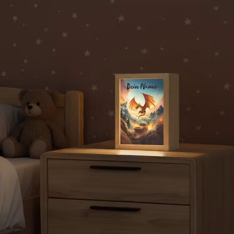 Draak - Auto - Bergen - Vuur Light Box met kabel (Kinderlampje) klein -sfeer1_kind