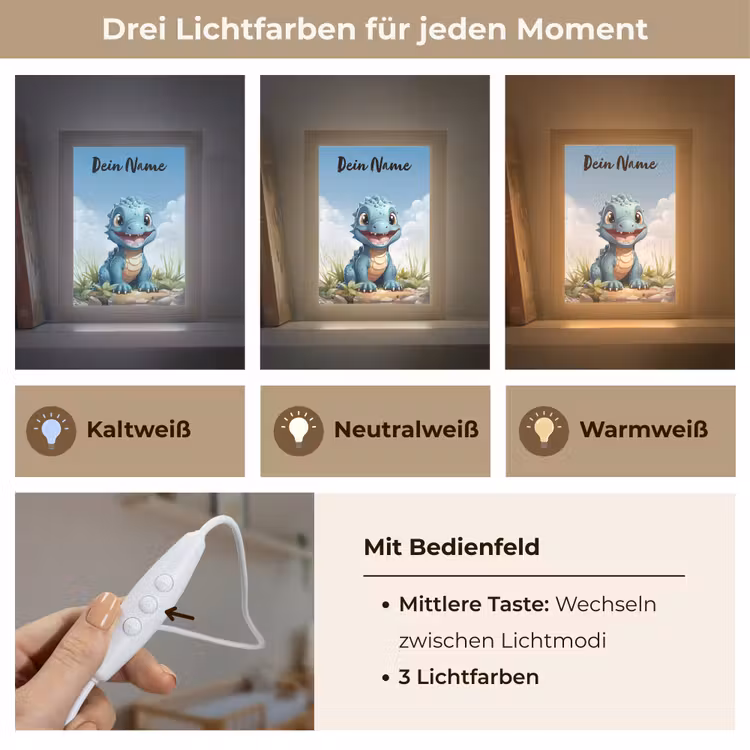 Draak - Blauw - Jongens - Kinderen Light Box met kabel (Kinderlampje) klein -USP_lichtkleurDE