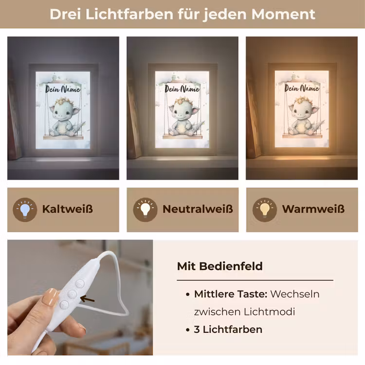 Draak - Baby dier - Kinderen Light Box met kabel (Kinderlampje) klein -USP_lichtkleurDE