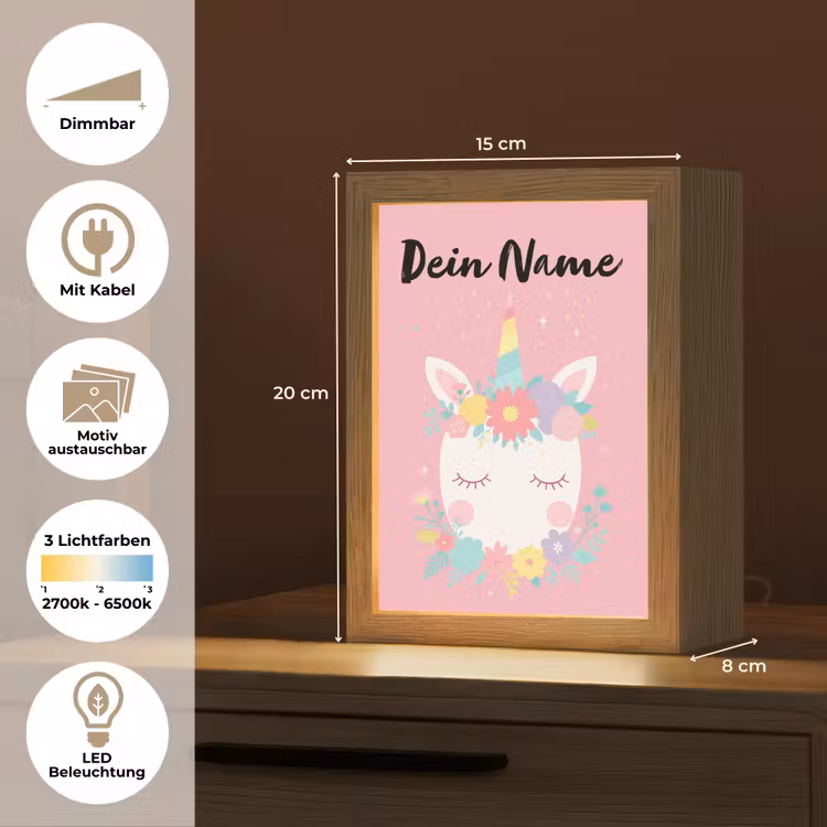 Eenhoorn - Bloemen - Roze Light Box met kabel (Kinderlampje) klein -USP_websiteoverzichtDE
