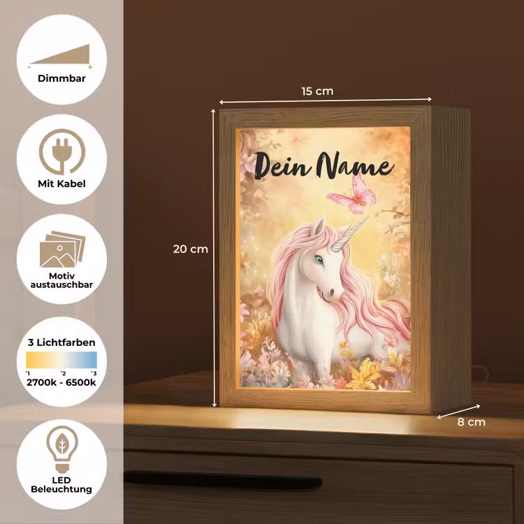 Eenhoorn - Bloemen - Vlinder - Roze Light Box met kabel (Kinderlampje) klein -USP_websiteoverzichtDE