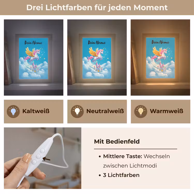 Eenhoorn - Fantasie - Kasteel Light Box met kabel (Kinderlampje) klein -USP_lichtkleurDE