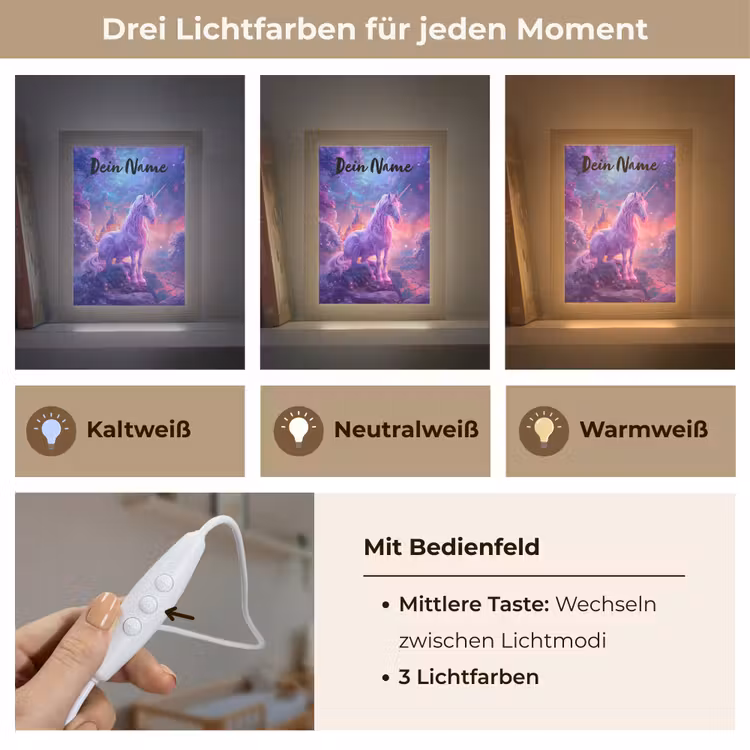 Eenhoorn - Fantasy - Kasteel - Meisje - Paars - Roze Light Box met kabel (Kinderlampje) klein -USP_lichtkleurDE
