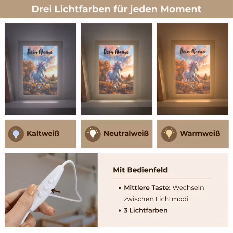 Eenhoorn - Sprookjes dier - Natuur - Meisjes Light Box met kabel (Kinderlampje) klein -USP_lichtkleurDE