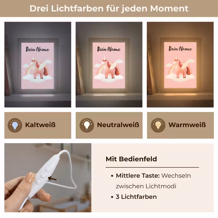 Eenhoorn - Vleugels - Roze - Regenboog Light Box met kabel (Kinderlampje) klein -USP_lichtkleurDE