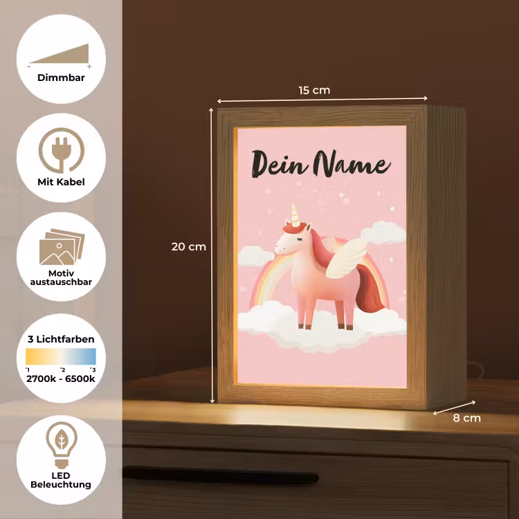 Eenhoorn - Vleugels - Roze - Regenboog Light Box met kabel (Kinderlampje) klein -USP_websiteoverzichtDE