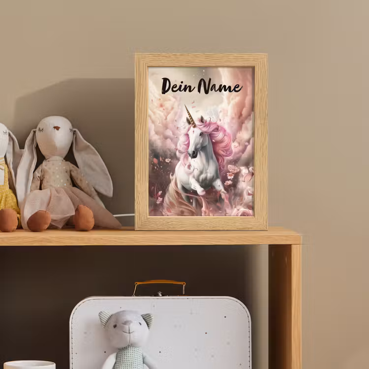Eenhoorn - Meisje - Roze - Bloemen - Sprookje Light Box met kabel (Kinderlampje) klein -sfeer2_kind