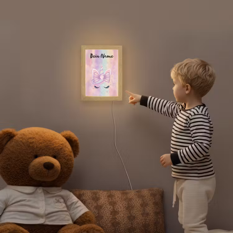 Eenhoorn - Pastel - Glitters - Regenboog Light Box met kabel (Kinderlampje) klein -sfeer4a_kind